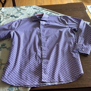 Tailorbyrd Men's Purple Patterned Shirt. White background with purple hues